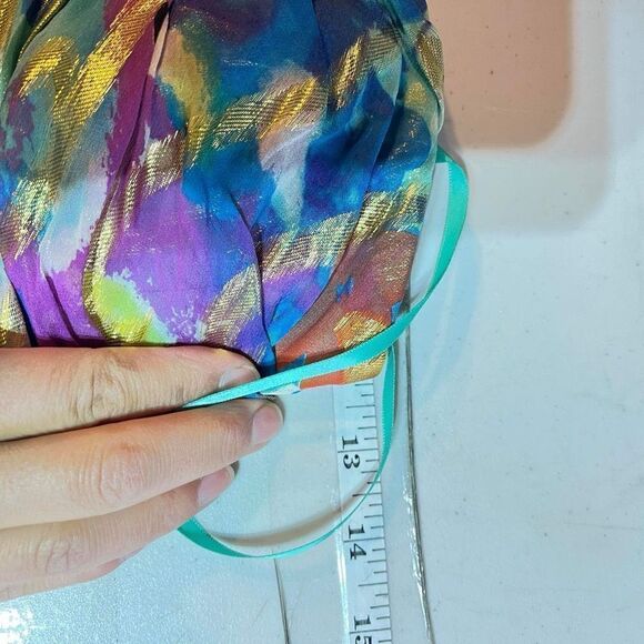 Y2K Cache Gold Metallic Strapless Mini Dress Blue Silk Sz 0 XS Coquette Shimmer - Picture 8 of 9